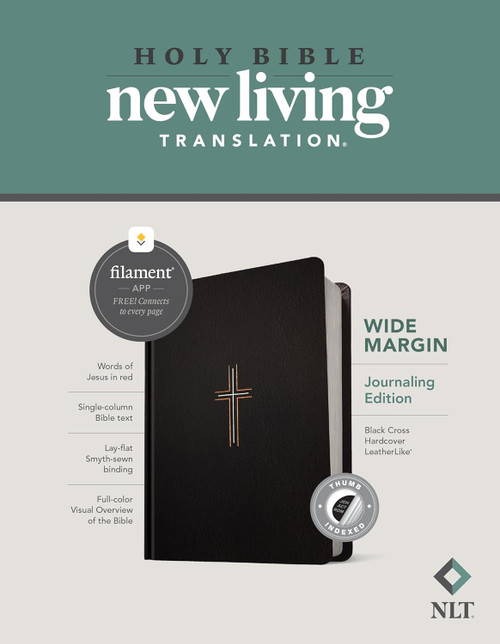 NLT Wide Margin Bible Hardcover LeatherLike Black Cross w/ Full Color