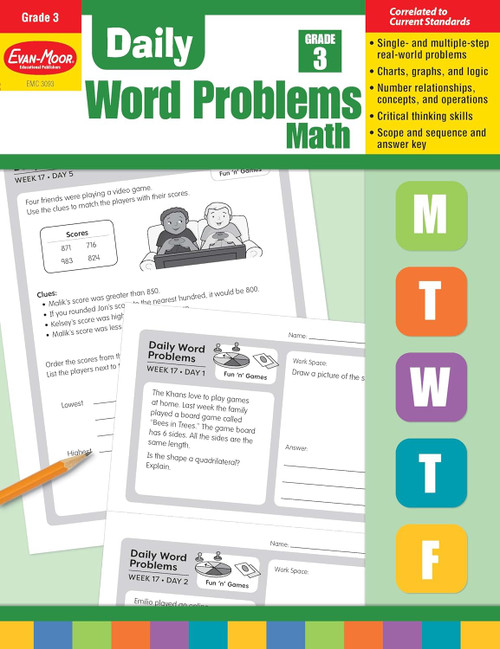 Evan-Moor Daily Word Problems Grade 3 Homeschooling & Classroom