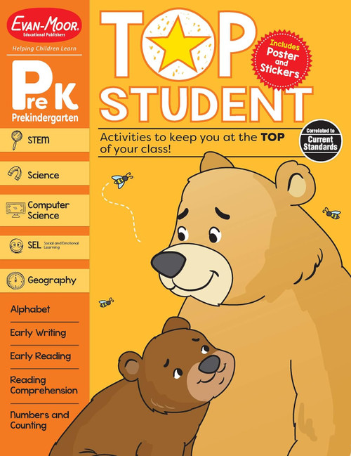 Evan-Moor Top Student PreK Workbook 352 pages Stickers Poster