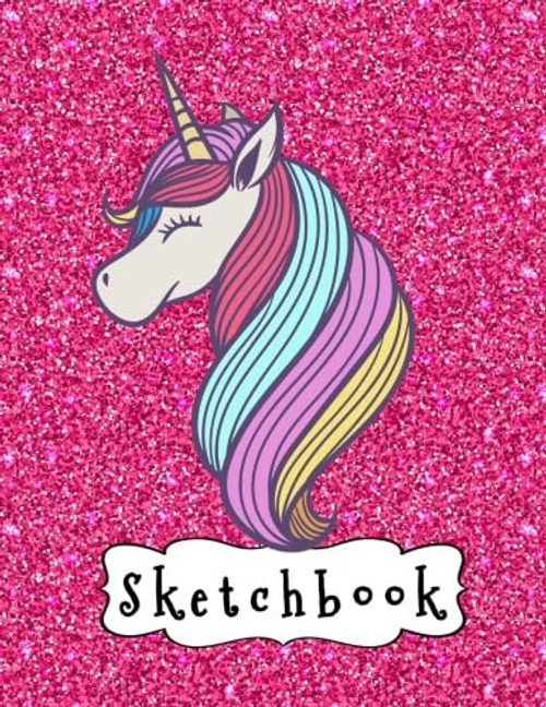 Sketchbook: Cute Unicorn On Pink Glitter Effect Background Large