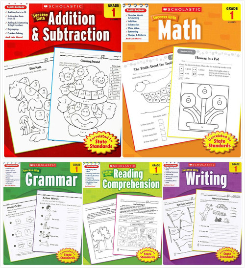 Scholastic Success with Grade 1 Complete 5 Book Set. Includes Math