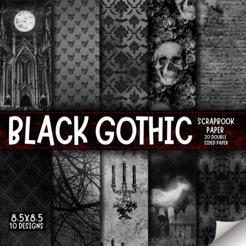 Black Gothic Scrapbook Paper 8.5x8.5 10 Designs 20 Double-Sided Sheets