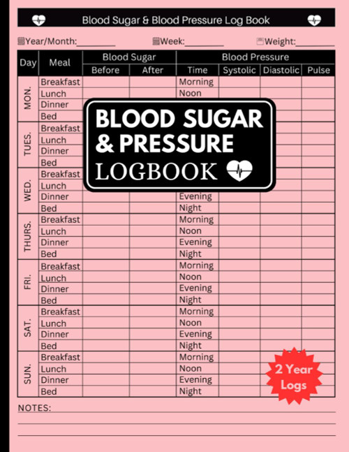 Blood Pressure & Blood Sugar Log book Large Print: Big Format