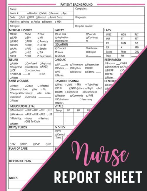 Nurse Report Sheet Notebook Day or Night Shift