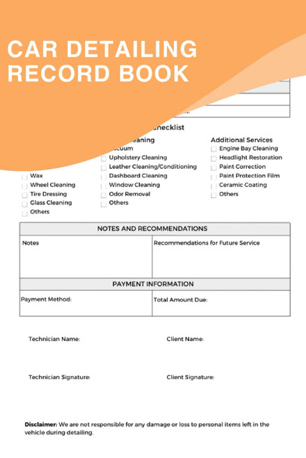 Car Detailing Record Book