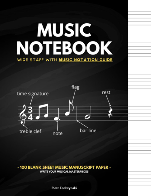 Music Notebook Wide Staff with Music Notation Guide