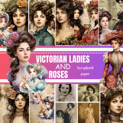 Victorian Ladies and Roses Scrapbook Paper