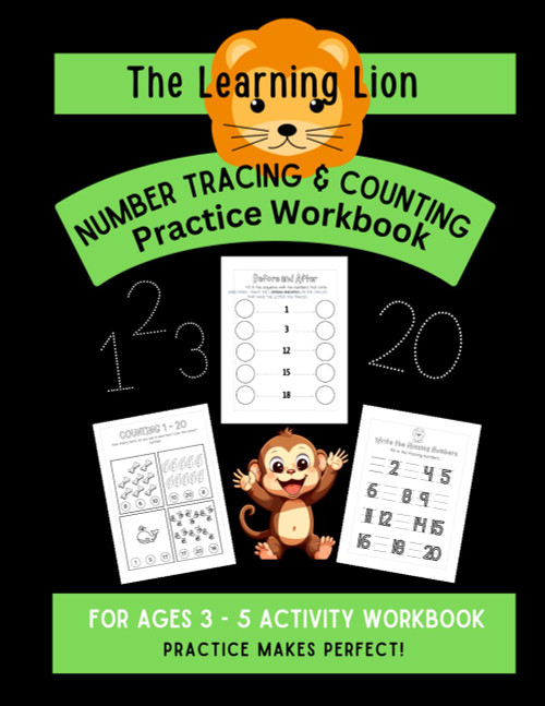 The Learning Lion Number Tracing and Counting Practice Workbook