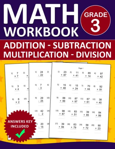 Math Workbook For Grade 3 Addition Subtraction Multiplication by Emma ...