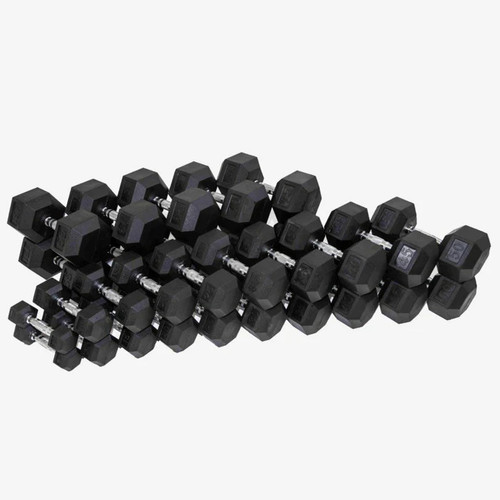 Power Stream Rubber Hex Dumbbell Set 5-50lbs