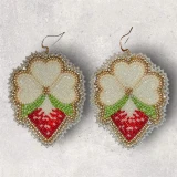 Beaded Strawberry Earrings with White Floral