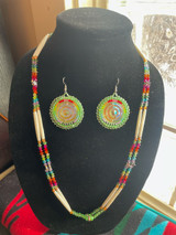 Hairpipe and Bead Necklace Set (Green)