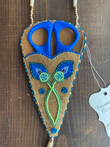 Beaded Scissor Case Necklace Blue Floral