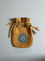 ceremonial medicine bag, smoked tan moosehide, indigenous handmade, indigenous beadwork