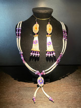 Dentallium Necklace and Earring Set (Purple)