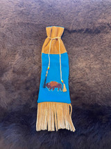 Smoked Tan Moose Hide and Trade Cloth Pipe Bag with Beadwork and Fringe
