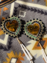 Long Beaded Earrings with  Dentallium - Green