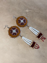 Beaded Earrings with Dentallium (Pink)