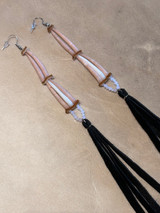 Dentallium Earrings with Fringe (Pink & White)