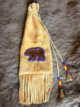 Smoked Tan Moose Hide Pipe Bag with Beadwork and Fringe