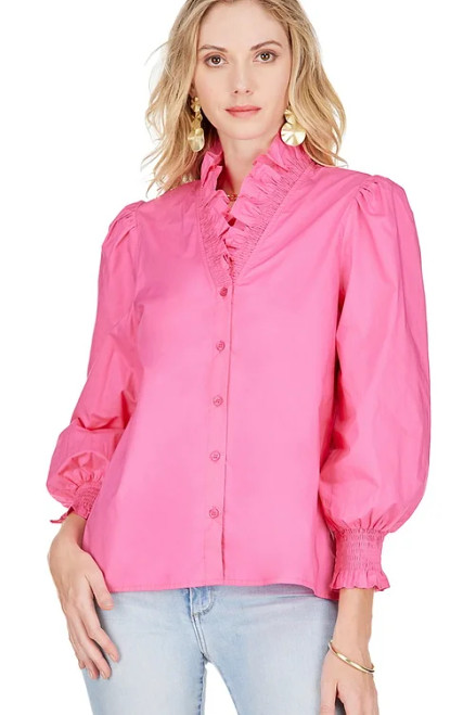 V-Neck Collared Blouse -Pink