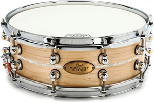 Pearl Music City Custom Solid Maple Snare Drum - 14 x 5 inch - Natural with Nicotine Marine Inlay