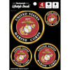 Decalcomania - 4 Piece US Marine Corps Logo Decals - USMC Military Stickers for Truck Car Phone Tablet Laptop - 1.75" to 4" Marine Car Stickers (Pack