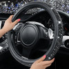 CAR PASS Bling Diamond Leather Steering Wheel Cover, With Sparkly Crystal Glitter Rhinestones Universal Fit 14"1/2-15" Car Wheel Protector for Women