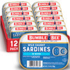 Bumble Bee Sardines in Water, 3.75 oz Tin (Pack of 12) - Wild Caught, Gluten Free, Keto, Kosher, Clean Ingredients