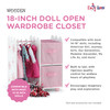 Emily Rose 18 Inch Doll Wardrobe Closet Organizer - Open Storage Armoire with Clothes Hangers & Bins - Wooden Furniture for American Girl Dolls - Flo