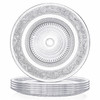 Elsjoy 6 Pack 10 Inch Large Glass Dinner Plate, Clear Round Serving Plate Vintage Embossed Dinnerware for Salad, Pasta, Fruits
