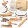 Stoie's Wooden Toddler Musical Instruments with Drum, Hand Bells, Flute, Maracas, Castanet, Tamburine, for Babies and Kids, Eco Friendly Montessori E