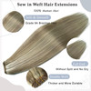 Sew in Hair Extensions Real Human Hair Ash Blonde Balayage Blonde Hand Tied Weft Hair Extensions Human Hair Bundles 14 Inch 80G Sew in Weft Hair Exte