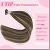 YoungSee 50g Itip Human Hair Extensions Brown I Tip Hair Extensions Human Hair Highlight Dark Brown with Caramel Blonde Itips Extensions 14In 80 Stra