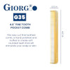 Giorgio G35 Handmade Fine Tooth Pocket Comb for Men, Mustache and Beard Comb for Men, Travel Combs for Everyday Grooming or Styling Hair, Saw Cut and