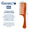 Giorgio G53 Wide Tooth Comb for Curly and Thick Hair - Large Handmade Rake Detangler for Wet or Dry Hair, Hand-Polished (8")
