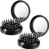 Boao 2 Pack Foldable Travel Mirror Hair Brushes Round Portable Folding Pocket Hair Brush Mini Comb Compact Travel Size Massage Comb for Men Women(Bla