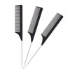 1 Pack Professional Carbon Steel Tail Combs Heat Resistant with Metal Pick, Anti Static Black Styling Tail Hair Comb Fine Teeth, Metal Pintail Teasin