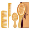 MoyRetty Bamboo Hair Brush Comb Set - Natural Wooden Hairbrush Paddle Detangling for Thick Thin Curly Straight Wavy Dry Fine Hair, Men Women and Kids