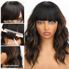 Nnzes Black Mixed Brown Wig with Bangs Short Bob Wavy Wigs Synthetic Curly Wig for Women Natural Looking Heat Resistant Fiber Hair for Daily Party Us