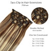 Clip in Hair Extensions Real Human Hair Clip in Extensions,18 Inch Chestnut Brown Balayage Blonde Highlights Real Hair Extensions Clip in Human Hair
