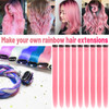 TOFAFA 22 inch Pink Hair Extensions,Color Party Highlights Clip in Long Straight Hairpiece Colorful Synthetic Hair Extensions for Women Girls Cosplay