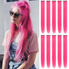 TOFAFA 22 inch Colored Hair Extensions Straight Hairpiece,Pink Color Party Highlights Clip in Long Synthetic Hair Extensions for Women Girls Cosplay