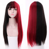 Kaneles Half Red Half Black Wig with Bangs Long Straight Synthetic Heat Resistant Wig for Women Hair Natural Halloween Cosplay Wigs (Half Black Half