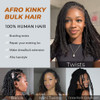 FASHION IDOL Afro Kinkys Bulk Human Hair for Dreadlock Extensions Loc Repair Braiding Twist Tight Afro Kinky Human Hair for Loc 3 Packs 150 Gram Dark