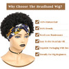 WIGER Short Afro Curly Wig Afro Puff Headband Wig Brazilian Virgin Human Hair Wigs Afro Kinky Curly Wigs for Black Women (Black)