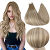 Full Shine Tape in Hair Extensions Human Hair 16Inch Seamless Tape in Extensions Color 8 Light Brown Ombre 60 Platinum Blonde and 18 Ash Blonde Remy