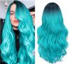 FAVE Ombre Bluish Green Wig Long Wavy Side Part Wigs Heat Resistant Synthetic Hair Teal Blue Mermaid Wigs for Women Teal Wig for Daily & Party Use(Om