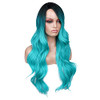 FAVE Ombre Bluish Green Wig Long Wavy Side Part Wigs Heat Resistant Synthetic Hair Teal Blue Mermaid Wigs for Women Teal Wig for Daily & Party Use(Om