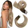 Moresoo Ombre Tape in Extensions Human Hair Balayage Brown to Light Brown Mixed Blonde Hair Extensions Tape in Human Hair Seamless Glue in Extensions